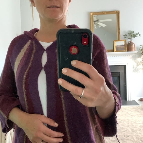 Free People Aztec Boho Fringe Open Wool Hooded Cardigan M festival cabin knit - Picture 3 of 12